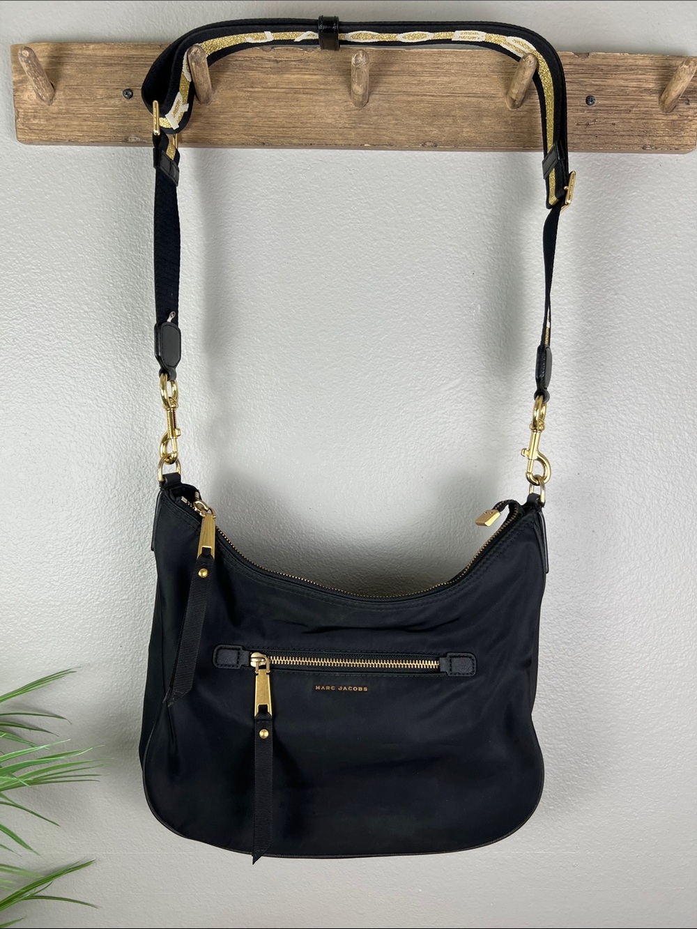 Marc Jacobs Black Nylon Hobo Shoulder Bag with Gold Tone Hardware